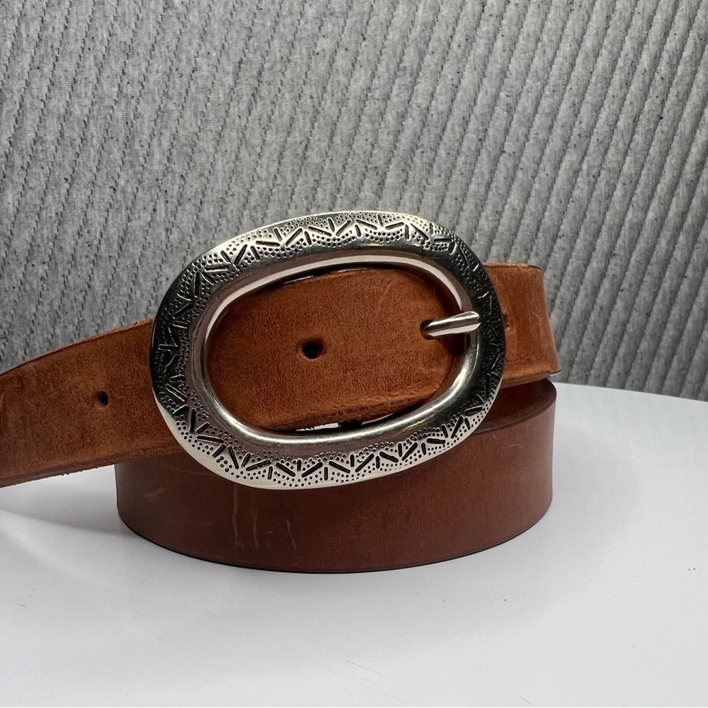 Etienne Aigner Women’s Belt Brown Leather Silver Toned Buckle